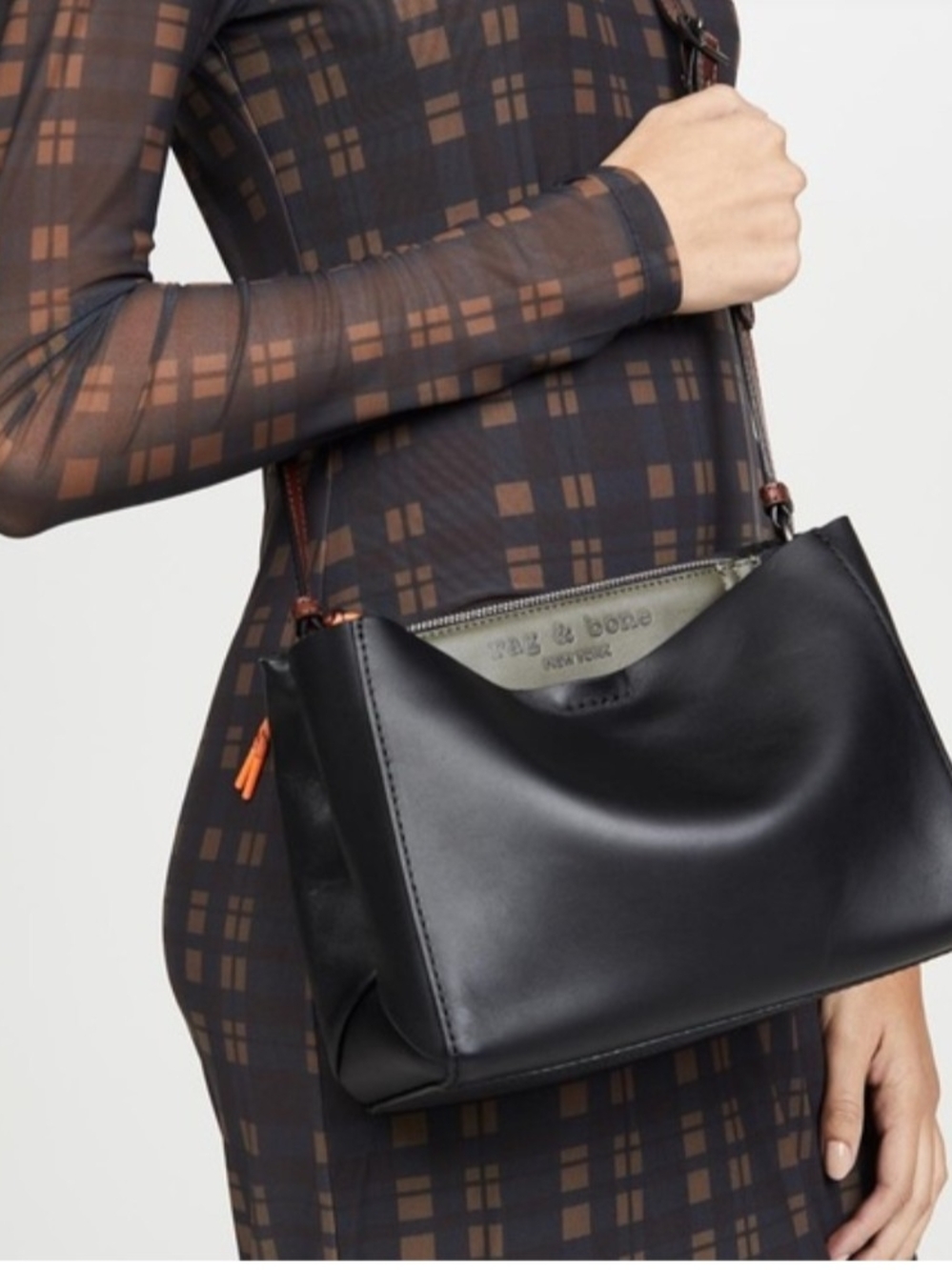 rag & bone Black Leather Shoulder Bag with Brown Strap passenger bag
